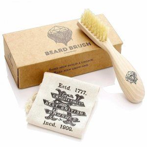 KENT Men's Beard & Mustache Brush. BRD2 Specially Cut Natural White Boar Bristle